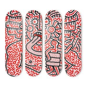 + Keith Haring Set of Four Printed Wooden Skateboards